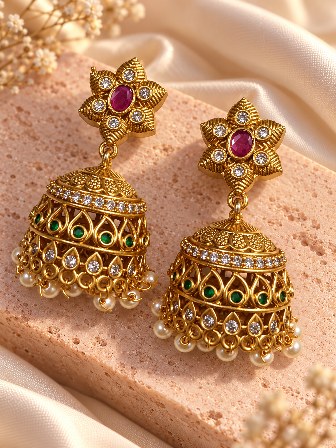 Riya Gold-Plated Kundan Jhumka Earrings