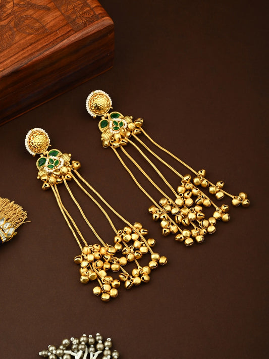 Kashmiri Long drop Ghungroo Earring - Green