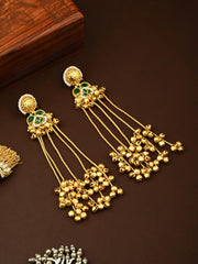 Kashmiri Long drop Ghungroo Earring - Green