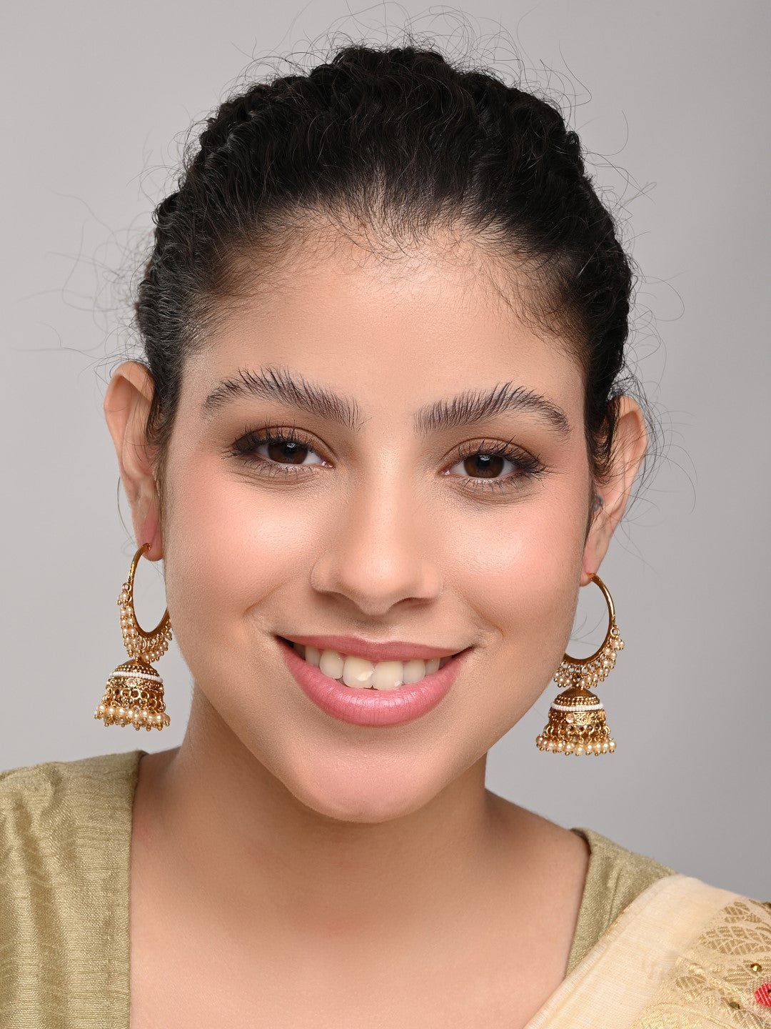 Ethnic hoops with Jhumka drop Gold