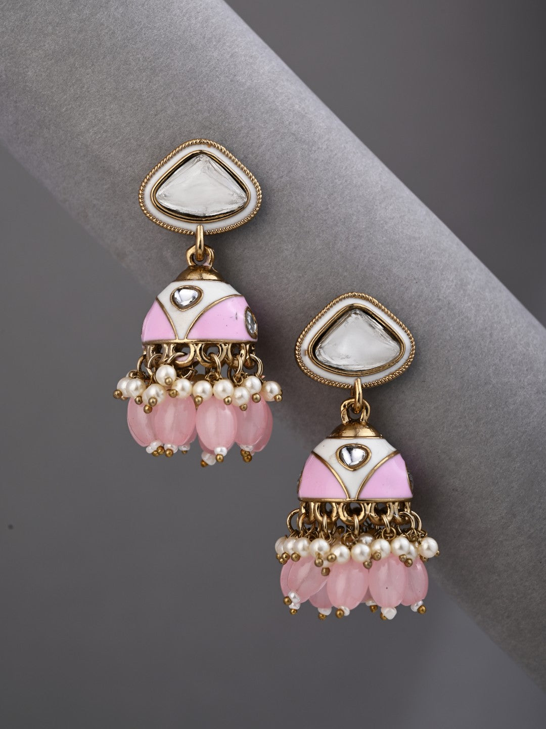 Enamelled Jhumka Earring - Light Pink