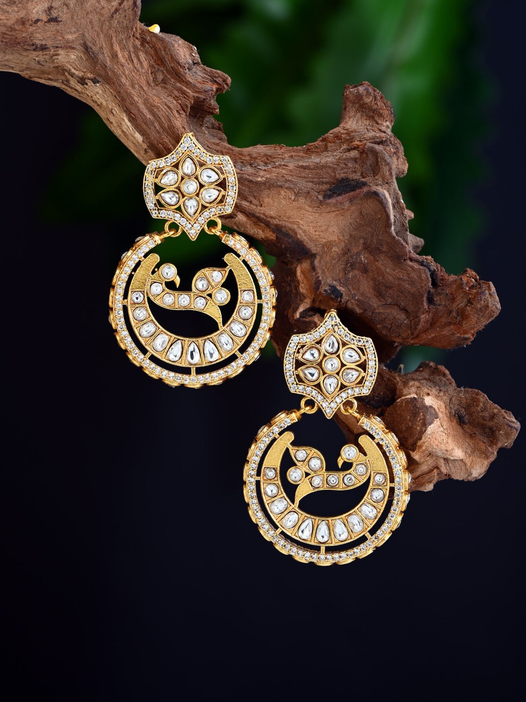 Gold-Tone Kundan Chandbali Statement Earrings