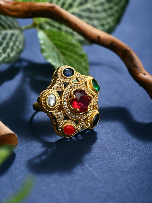 Multicolor Kundan-Inspired Statement Ring