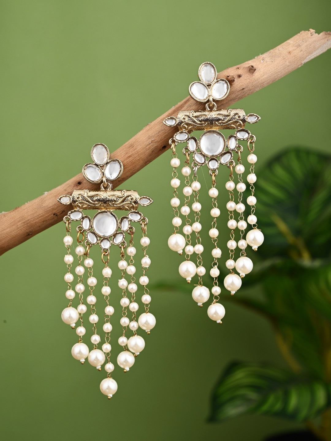 Kundan and Pearl Tassel Earrings