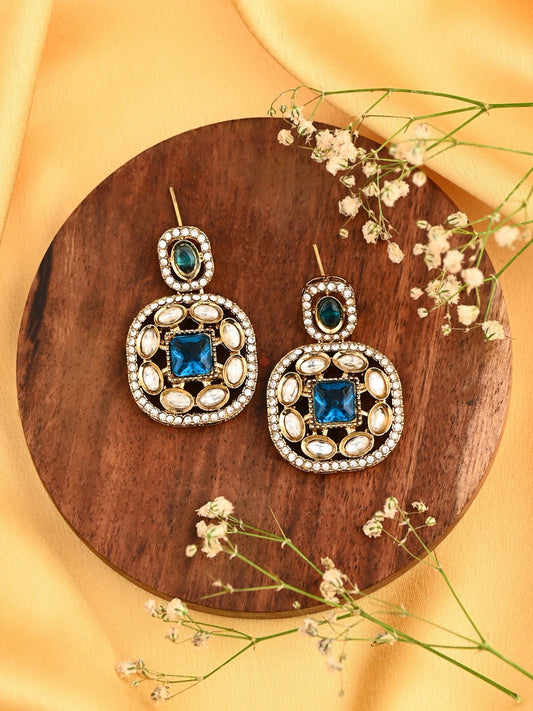 Kundan & Stone Embellished Statement Earrings blue