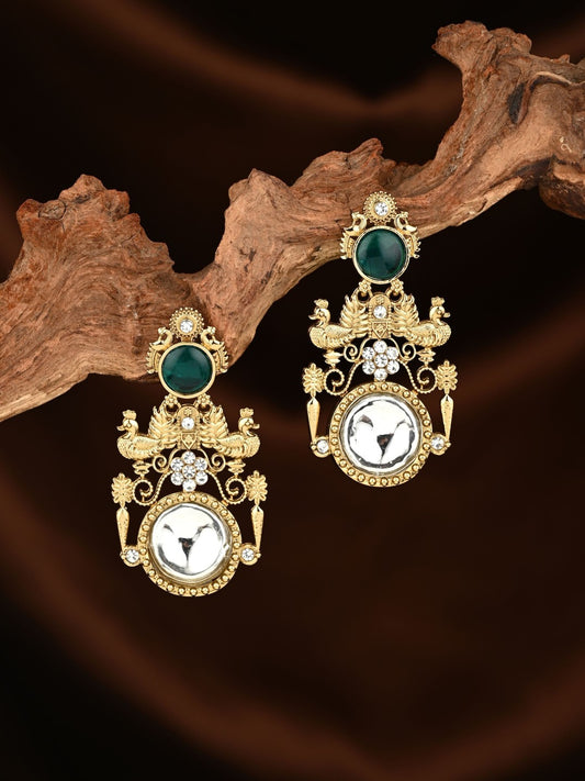 Devika Peacock-Inspired Green Kundan Statement Earrings