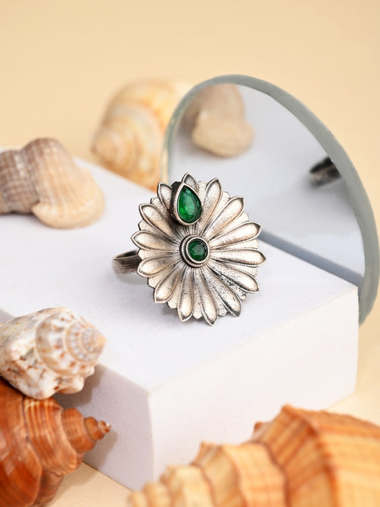 Green AD stone circular adjustable ring