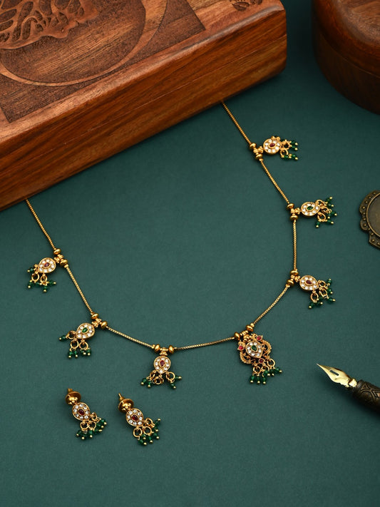 Ruby Emerald Filigree Necklace Earrings Set