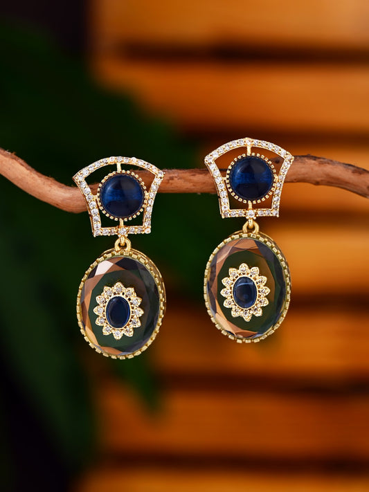 Monalisa Stone & Gold-Tone transparent stone Drop Earrings - Blue