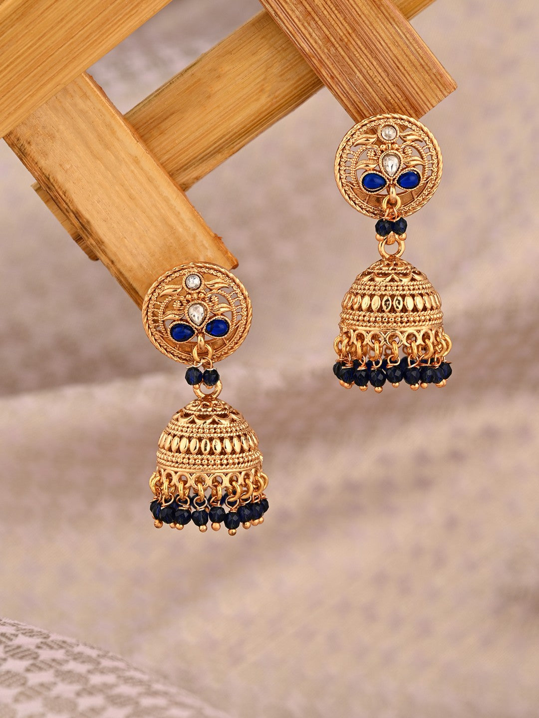 Royal Blue Stone Gold-Toned Jhumka Earrings