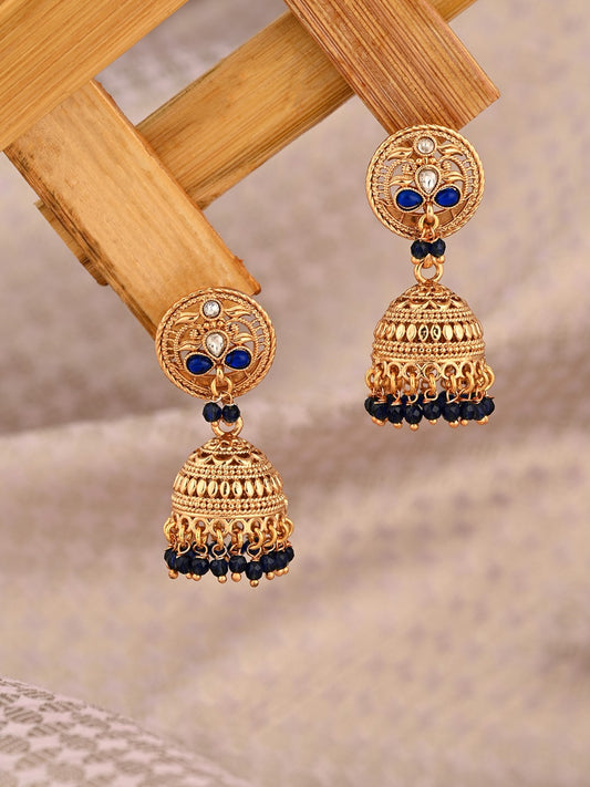 Royal Blue Stone Gold-Toned Jhumka Earrings