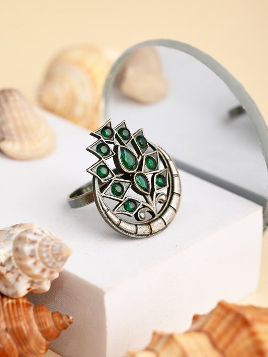 Crescent Green coloured adjustable finger ring