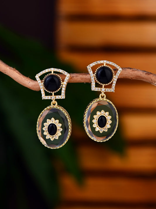 Monalisa Stone & Gold-Tone transparent stone Drop Earrings - Black