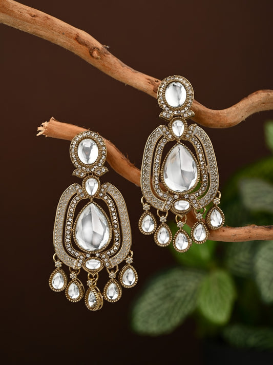 Elegant Crystal Teardrop Statement Earrings - White