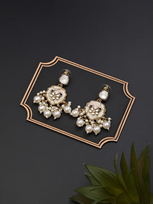 Contemporary kundan, MOP & Meenakari Drop Earring
