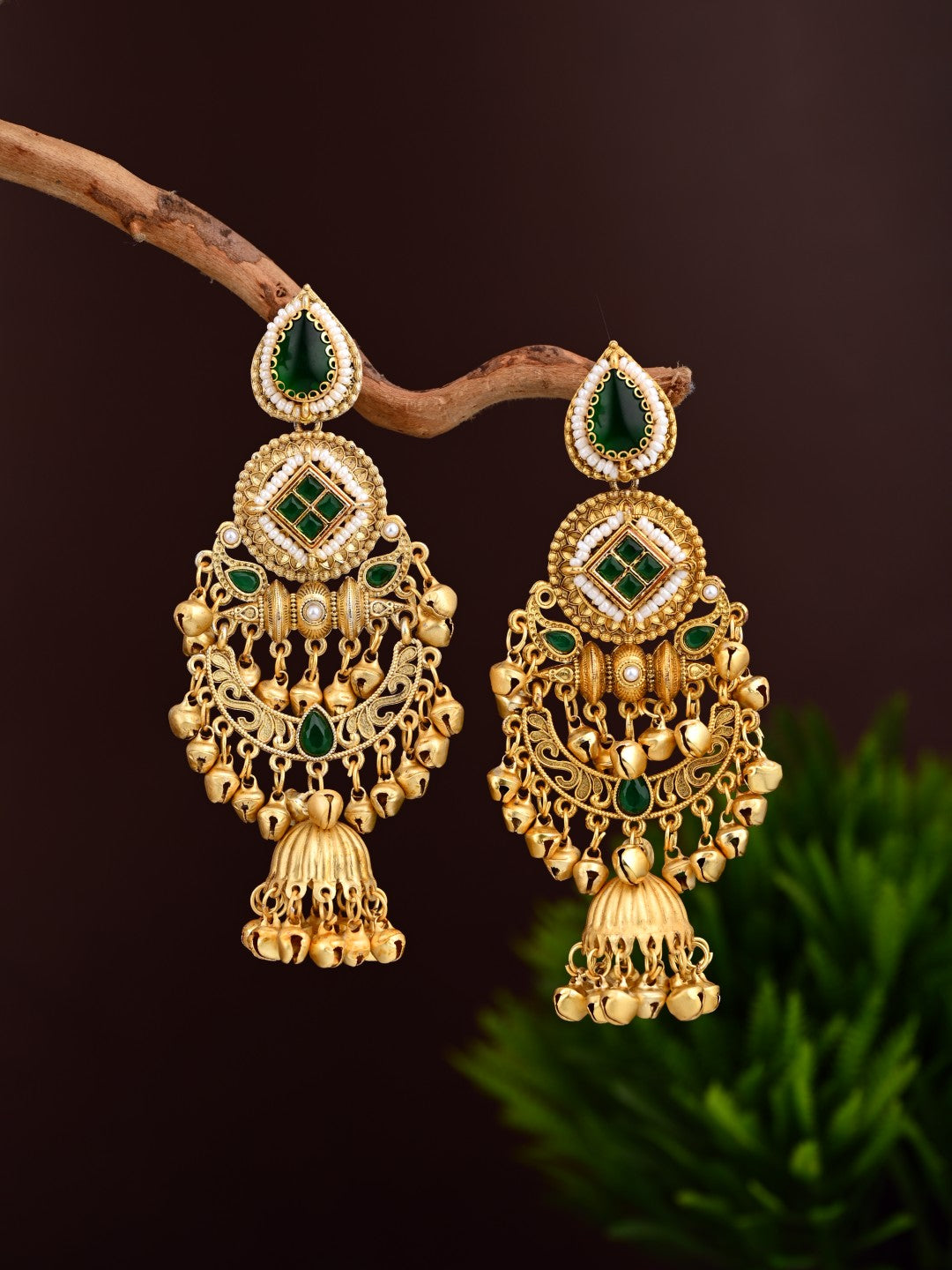 Kundan Chandbali Jhumka Earrings with Ghungroo