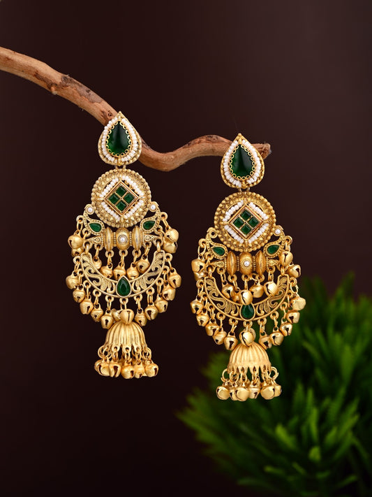 Kundan Chandbali Jhumka Earrings with Ghungroo