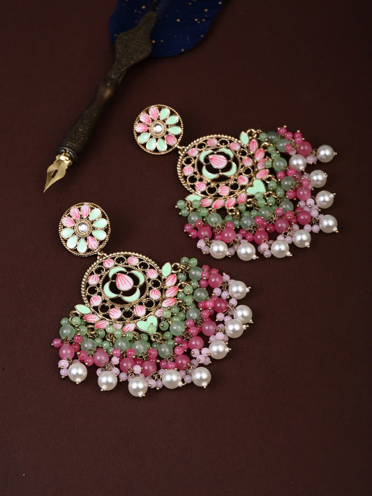 Vibrant Pink & Blue Chandelier Pearl Drop Earring