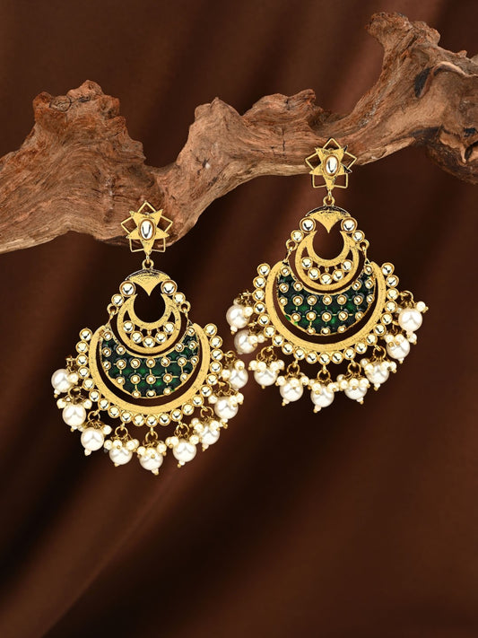 Aadhya Green Meenakari Chandbali Earrings