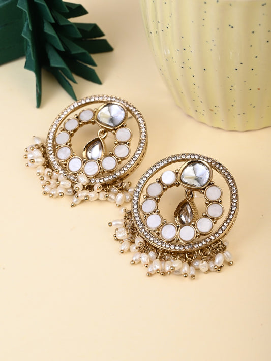 Regal Kundan Pearl Chandbali Earrings - White