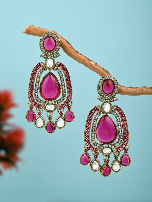Elegant Crystal Teardrop Statement Earrings - Wine
