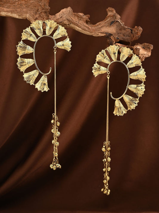 Ira Gold Floral Ear Cuff Chain Earrings