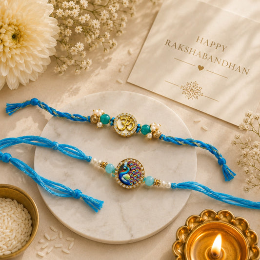 Divine Om & Peacock Rakhi Set of 2