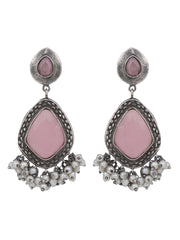 Silver Oxidised finish drop earring
