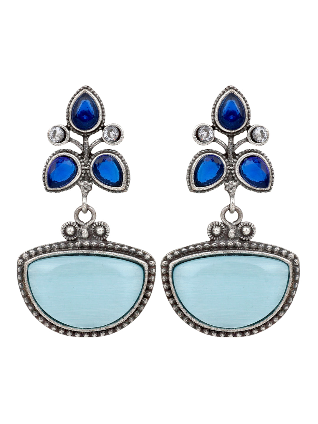 Silver Oxidised finish AD stone drop earring