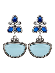 Silver Oxidised finish AD stone drop earring