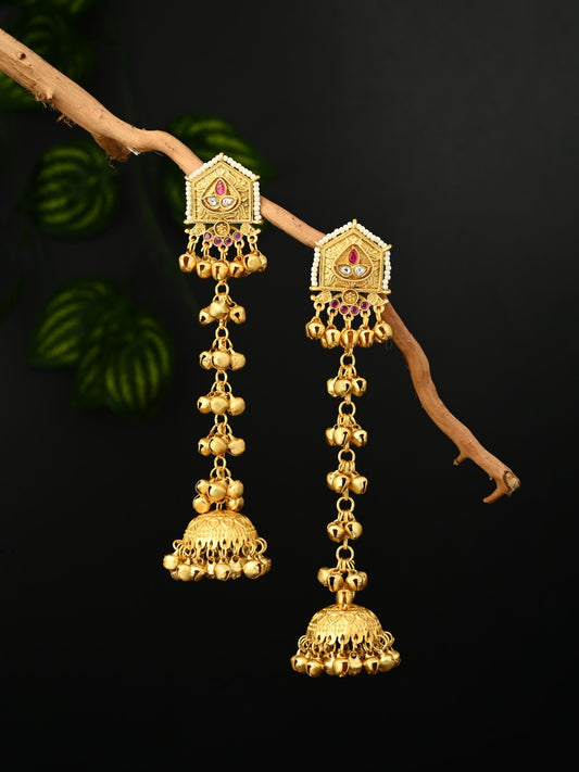 Geometric long drop Jhumka Earring