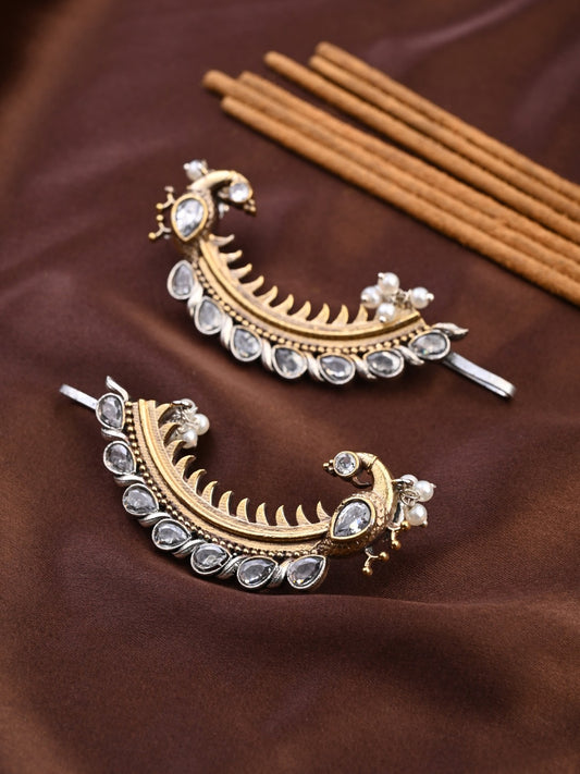 Peacock Crescent Earrings Gold