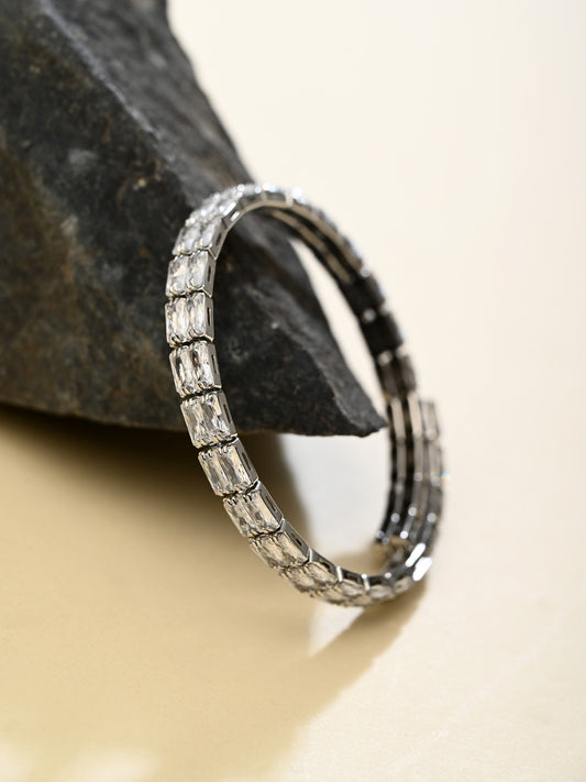 Elegant Silver-Tone CZ Tennis Bangle Bracelet double line