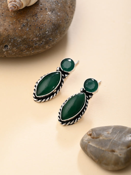 Silver-Tone Green Stone Statement Earring