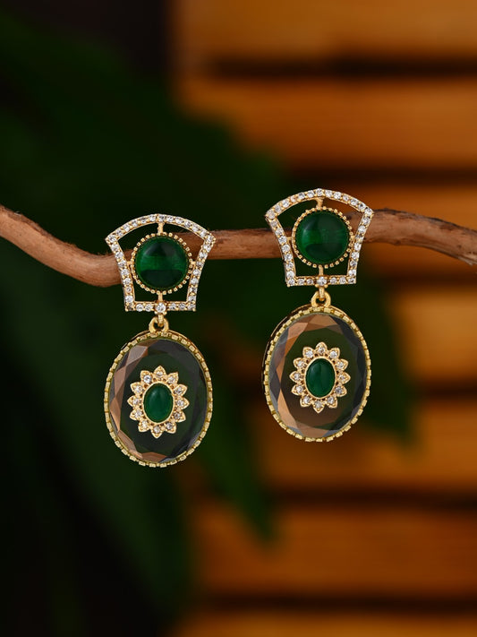 Monalisa Stone & Gold-Tone transparent stone Drop Earrings - green