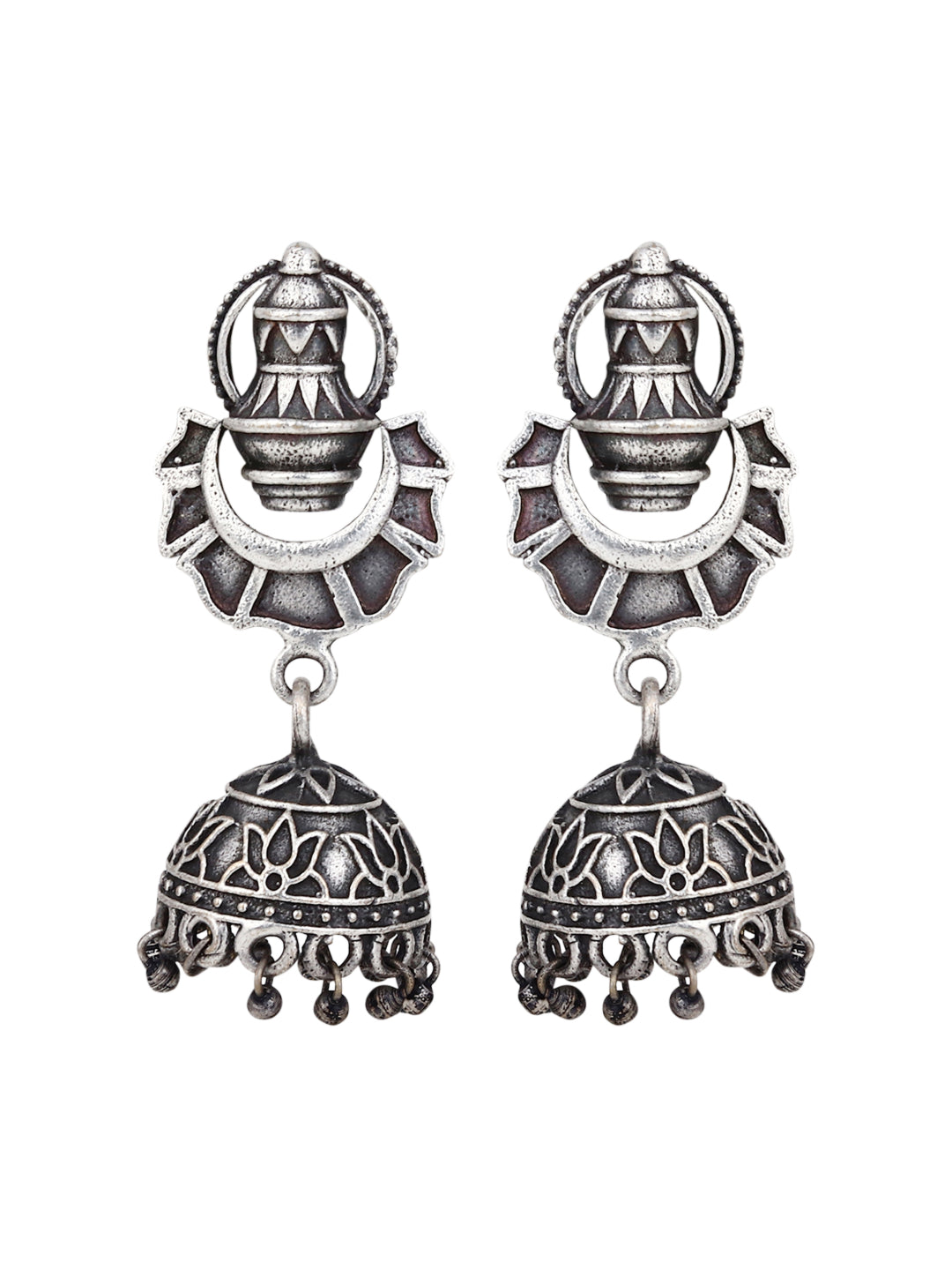 Silver Oxidised temple design jhumka