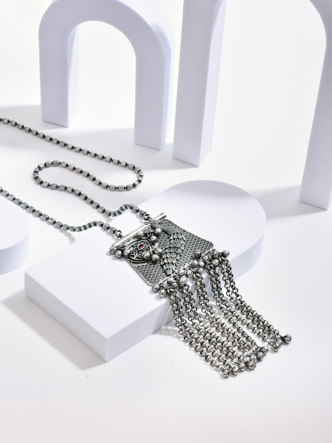 Oxidized Tribal Tassel Pendant Necklace