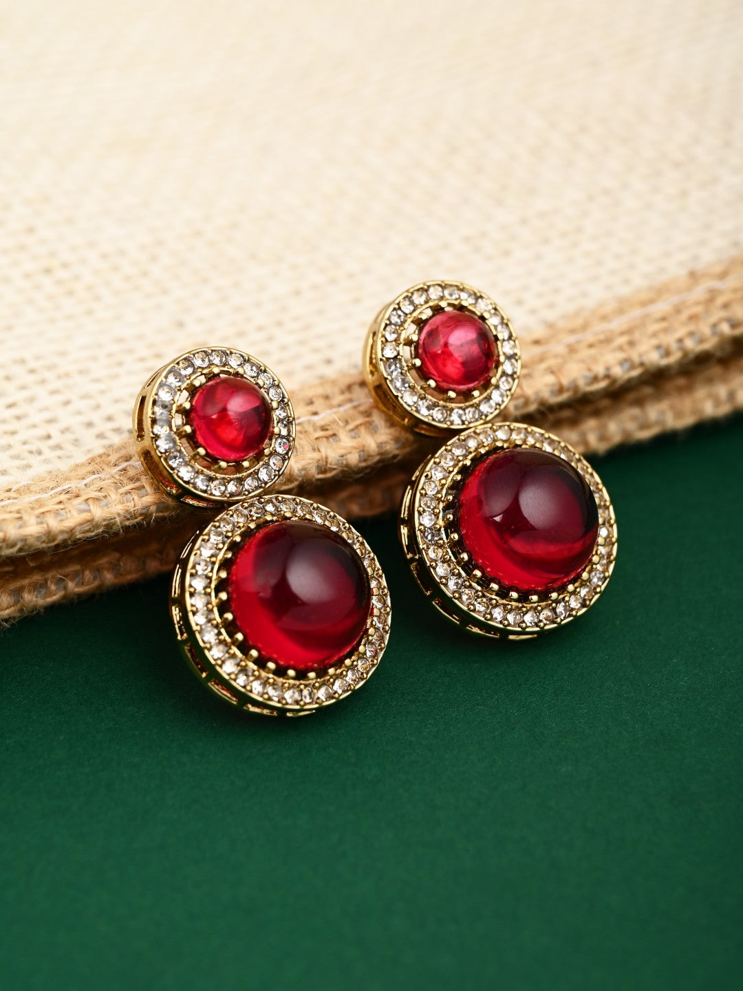 Crystal Halo Drop Earrings - Wine
