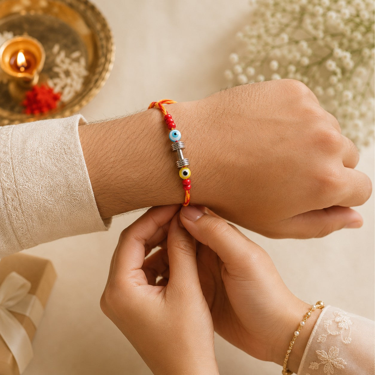 Blue Elephant Charm & Evil Eye Protection Rakhi