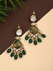 Gold plated two tone Pear shaped stone drop earring - Green