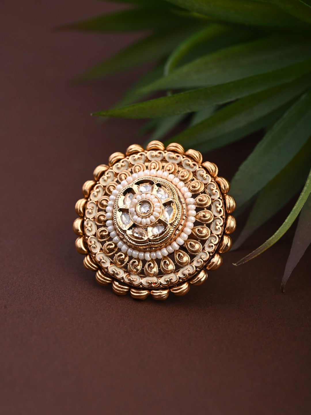 Gold Plated Kundan & meenakari ring