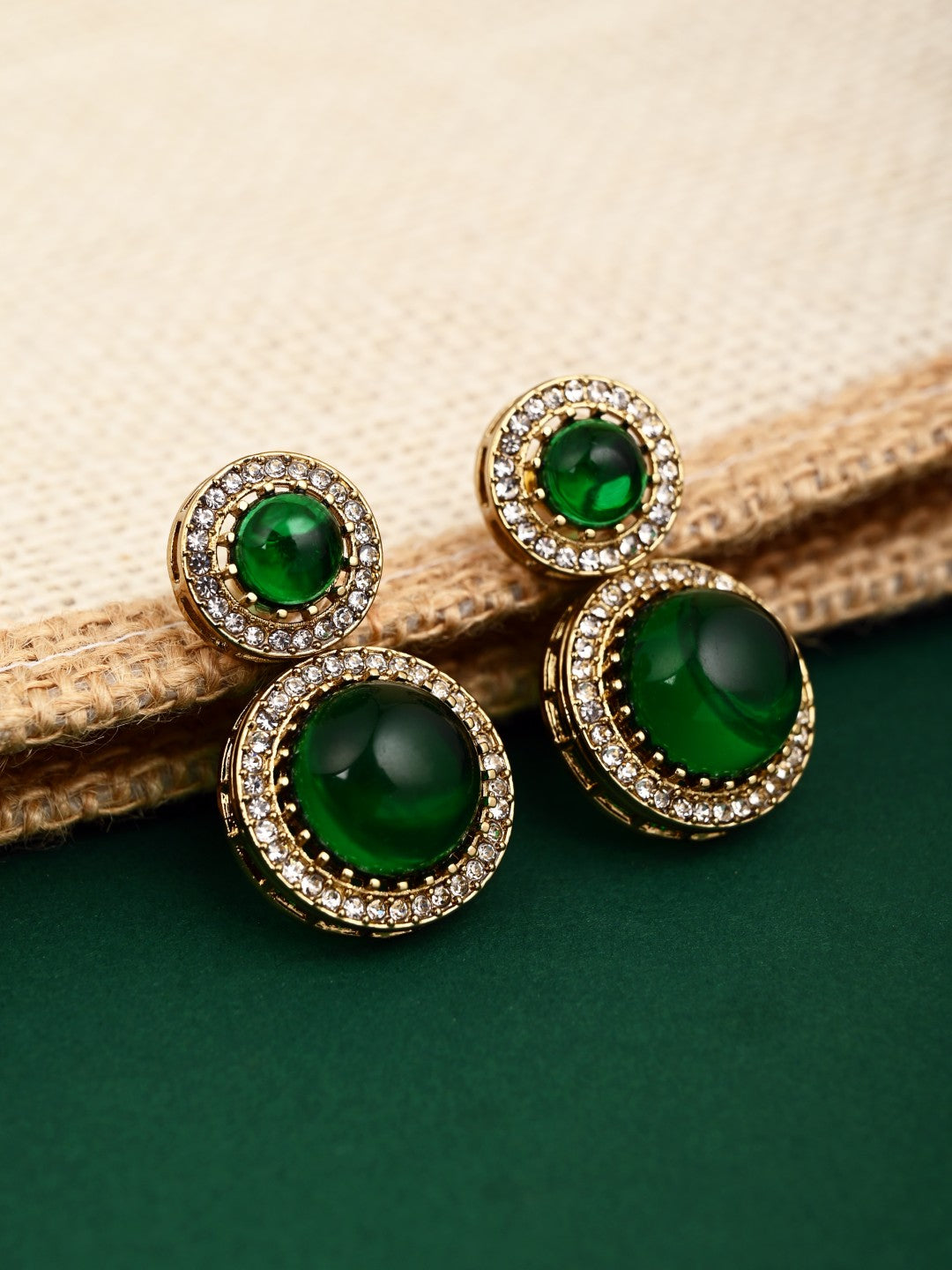 Crystal Halo Drop Earrings - Green