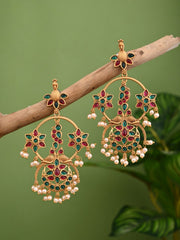 gold plated contemporary Chandbali with Multi coloured stones