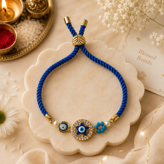 Blue Evil Eye Designer Rakhi Bracelet | Adjustable Premium Raksha Bandhan Rakhi