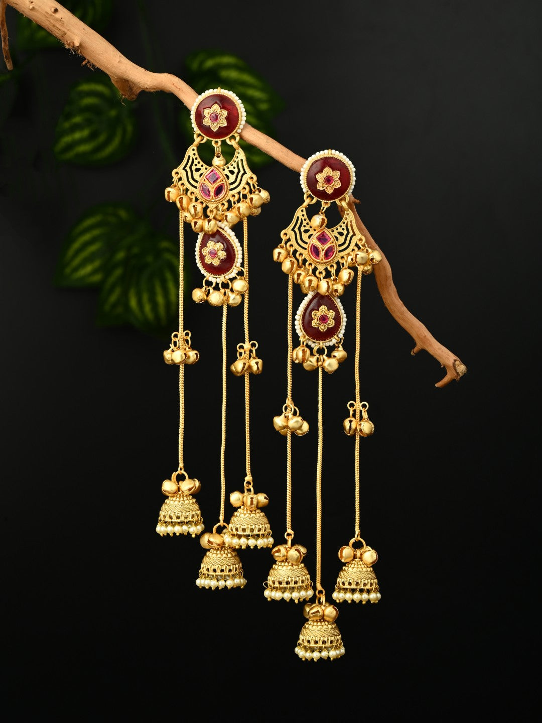 Red Long Kashmiri Earring with Jhumka Danglers
