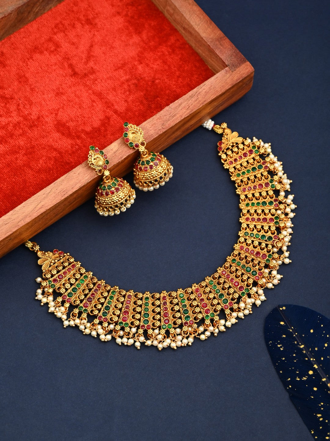 Traditional Multicolor Temple Necklace Set