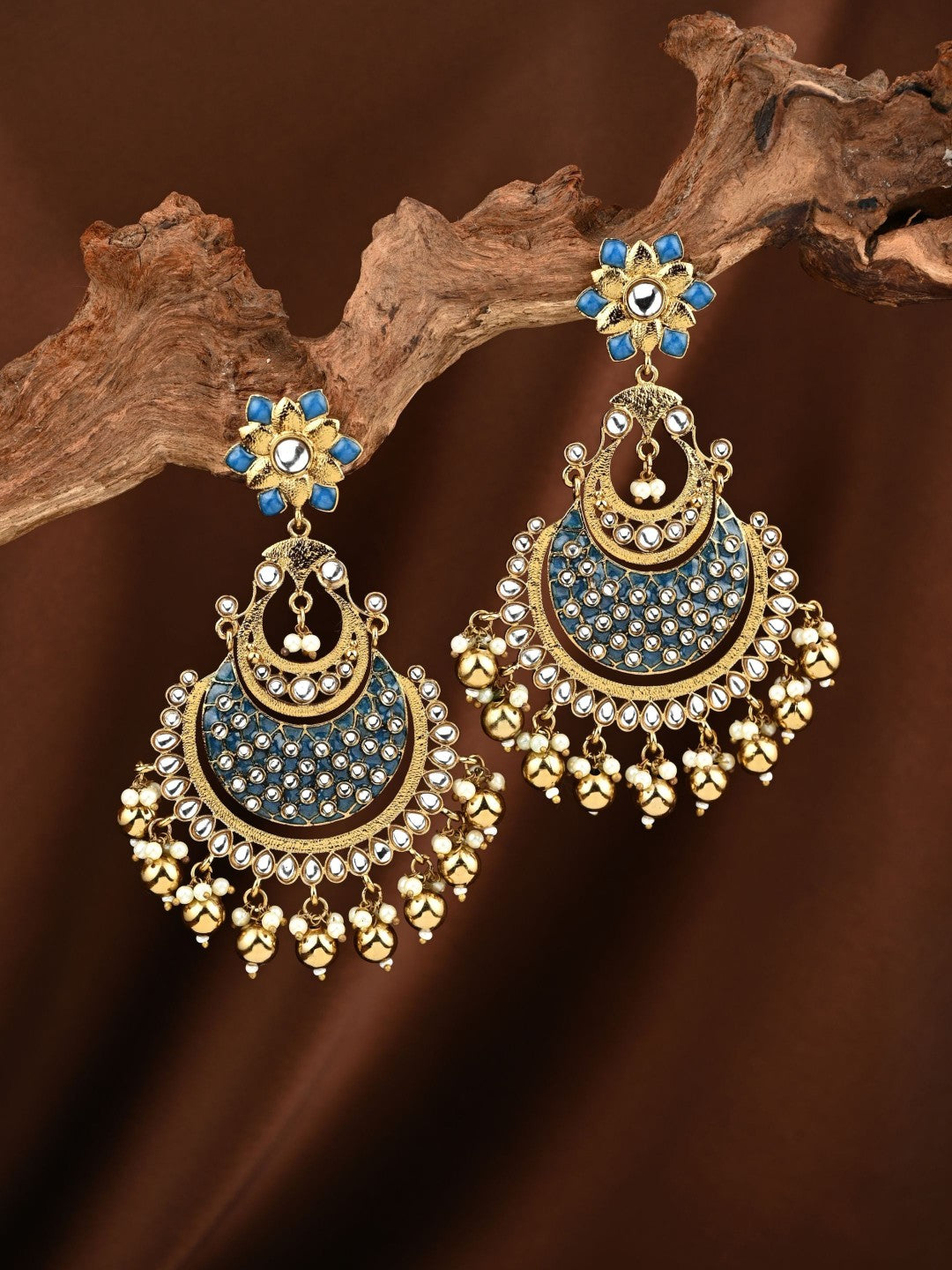 Meher Blue Meenakari Chandbali Earrings