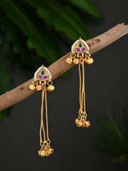 Gold-Plated Temple Bell Earrings- Multi