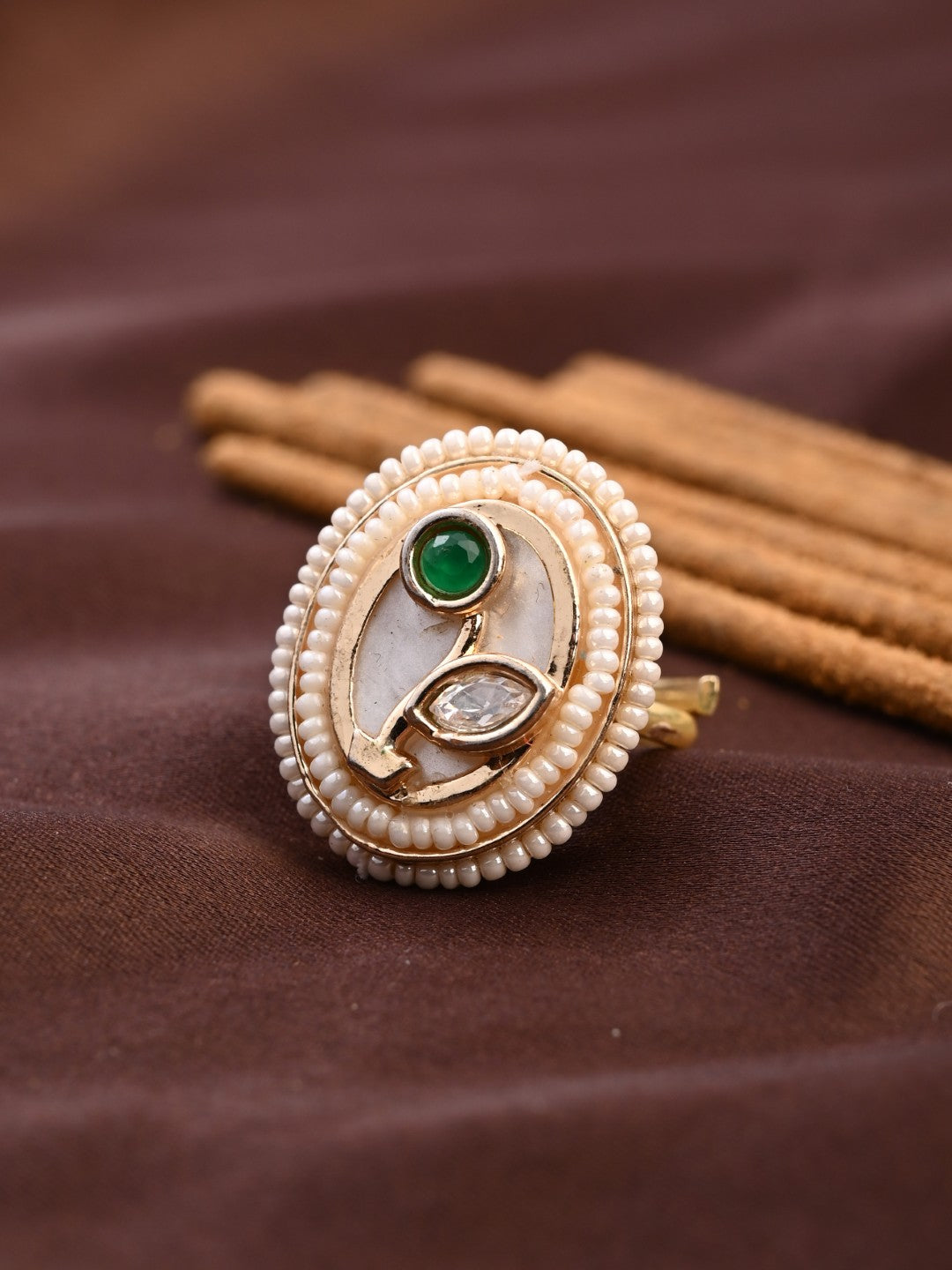 Oval Mother of Pearl Vine Brass Ring