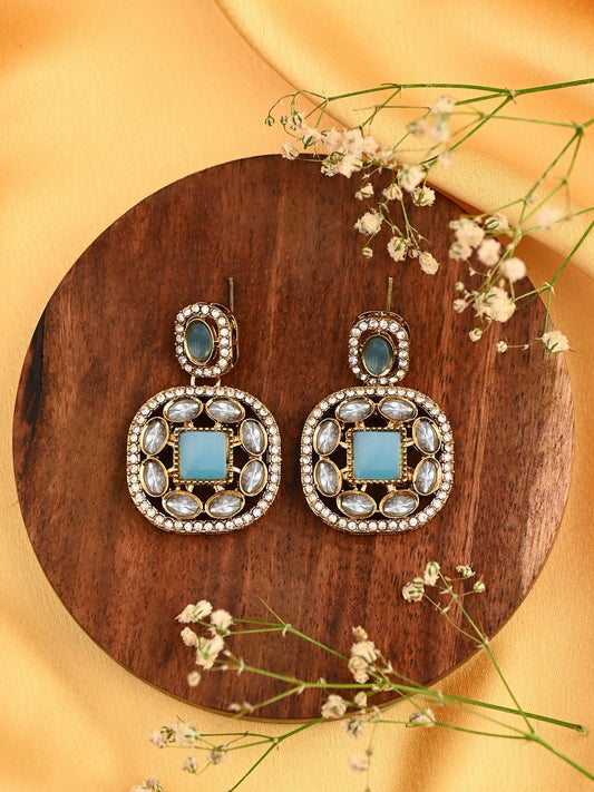Kundan & Stone Embellished Statement Earrings Sage Green
